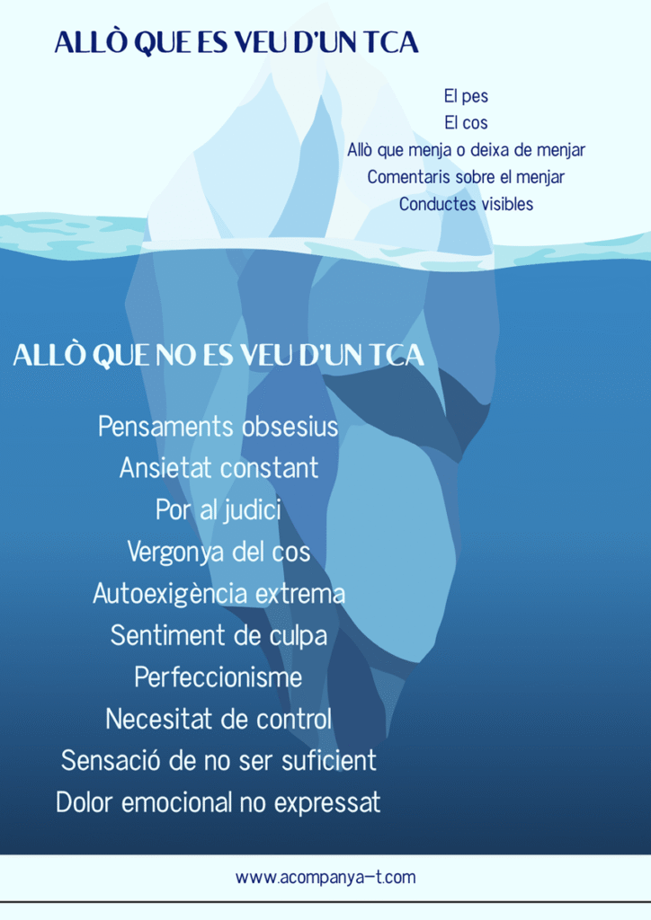 Els TCA són com un iceberg: el que veiem és només una petita part del que realment passa. La major part del dolor i les dificultats són invisibles.